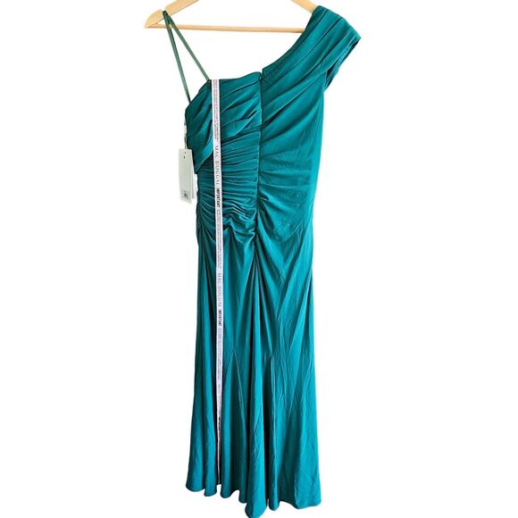 Mac Duggal 26484 Ruched Off The Shoulder Midi Dress Size 2 Emerald Green - Picture 7 of 13